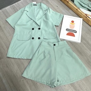 Set đồ công sở NHỎ CLOTHING áo khoác ngoài dạng vest tay cộc quần đùi dáng chữ A phù hợp cho các nàng mũm mĩm SVET