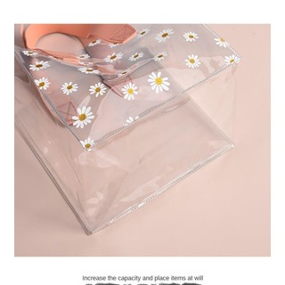 AllGIFT Túi mua sắm trong suốt, Túi Tote tay cầm Little Daisy, Túi đựng đồ chống nước trong suốt PVC