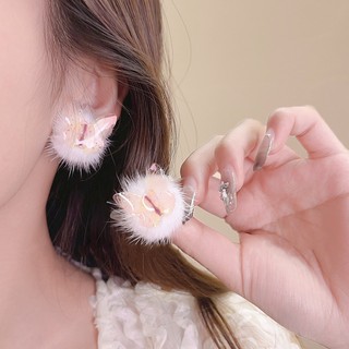 Bông Tai Hình Bướm Đính Bóng Lông Màu Tím Dễ Thương Thời Trang Thu Đông