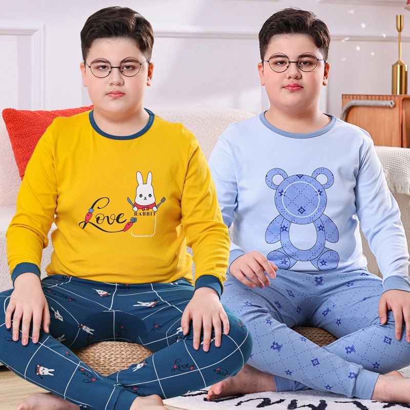 Thanh Niên Quần Áo Thu Đông Quần Dài Phù Hợp Với 140-180 Kích Thước Quần Lót Bé Trai Plus Béo Plus Kích Thước Cotton Áo Béo Bé Trai Béo Bé Trai Bộ Đồ Ngủ Nhà Quần Áo AEAD
