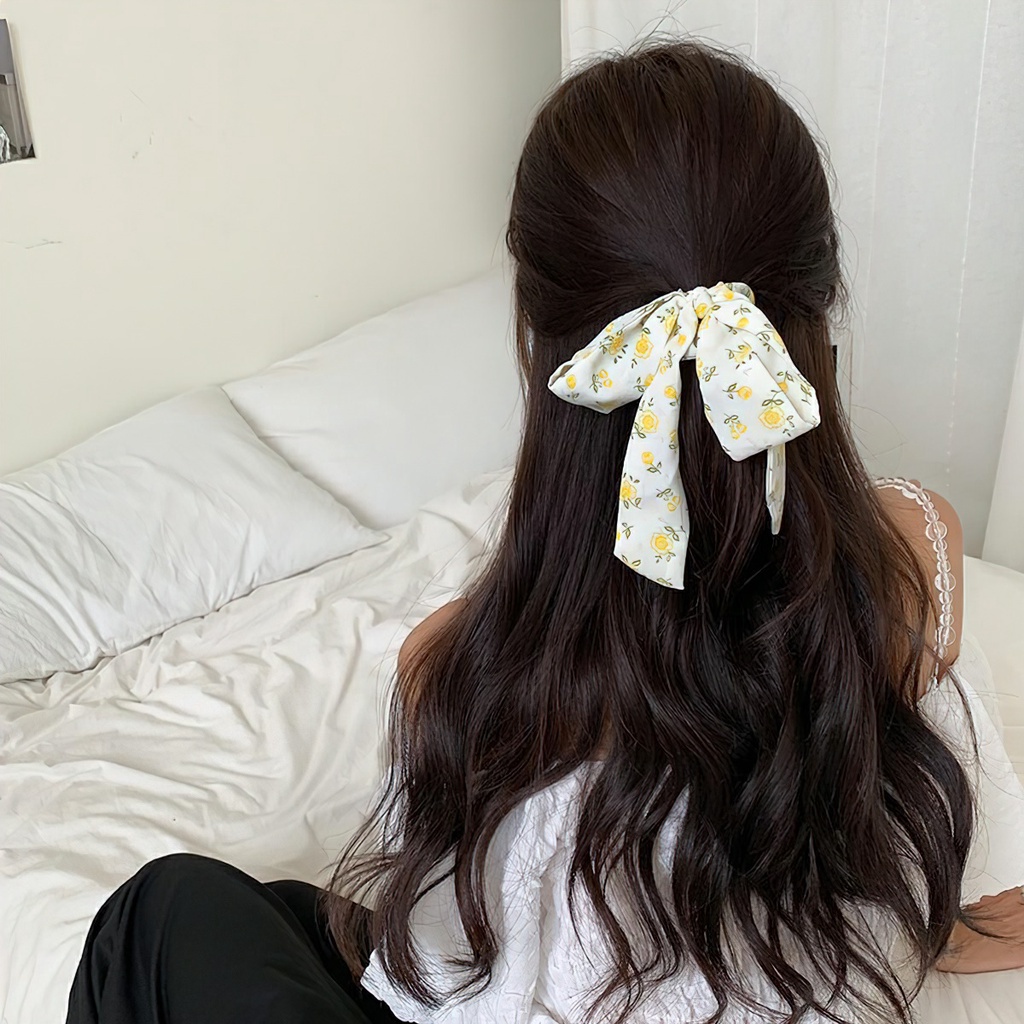 Kẹp Tóc Nơ Ruy Băng Dài Màu Trắng Thời Trang Thanh Lịch Dành Cho Nữ