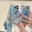 Ốp Lưng Cho iPhone 16 15 14 13 Pro Max 16 15 14 Plus Tranh Sơn Dầu Kim Cương Hoa Giá Đỡ Điện Thoại Có Dây Đeo Ngang Lấp Lánh Bao