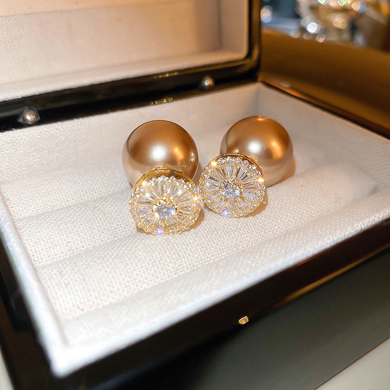 Bông tai phong cách Pháp 14K mạ vàng, bạc 925, zircon và ngọc trai - Sản phẩm cao cấp dành cho nữ