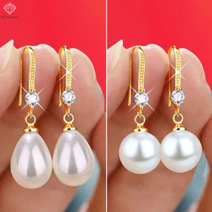 Bông Tai Ngọc Trai Hình Giọt Nước Tròn Đỏ Trắng Đính Hôn Cho Nữ Mới
