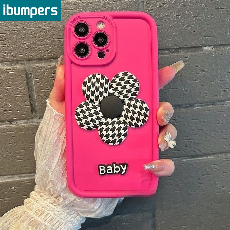 ibumpers Ốp iPhone 3D Hồng Đen Hoa Ốp Điện Thoại Silicon Mềm Cho Iphone 16 15 14 13 12 11 Pro Max X Xr Xs Max IP 7 8 Plus