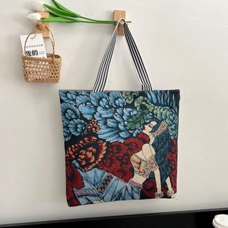 ESSENCEH Tranh Túi Đeo Vai, Túi Xách Canvas Hình Vuông Retro, Túi Tote