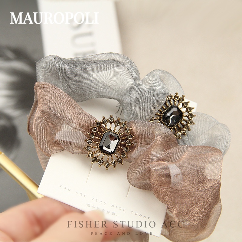 Mauropoli [Sẵn sàng] Dây buộc tóc kim cương giả kiểu Pháp cổ điển, dây cao su nữ phong cách Hàn Quốc, buộc đuôi ngựa, phụ kiện tóc