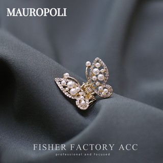 Mauropoli Kẹp tóc mini ngọc trai cổ điển kiểu Pháp, kẹp bướm nhỏ, phụ kiện tóc