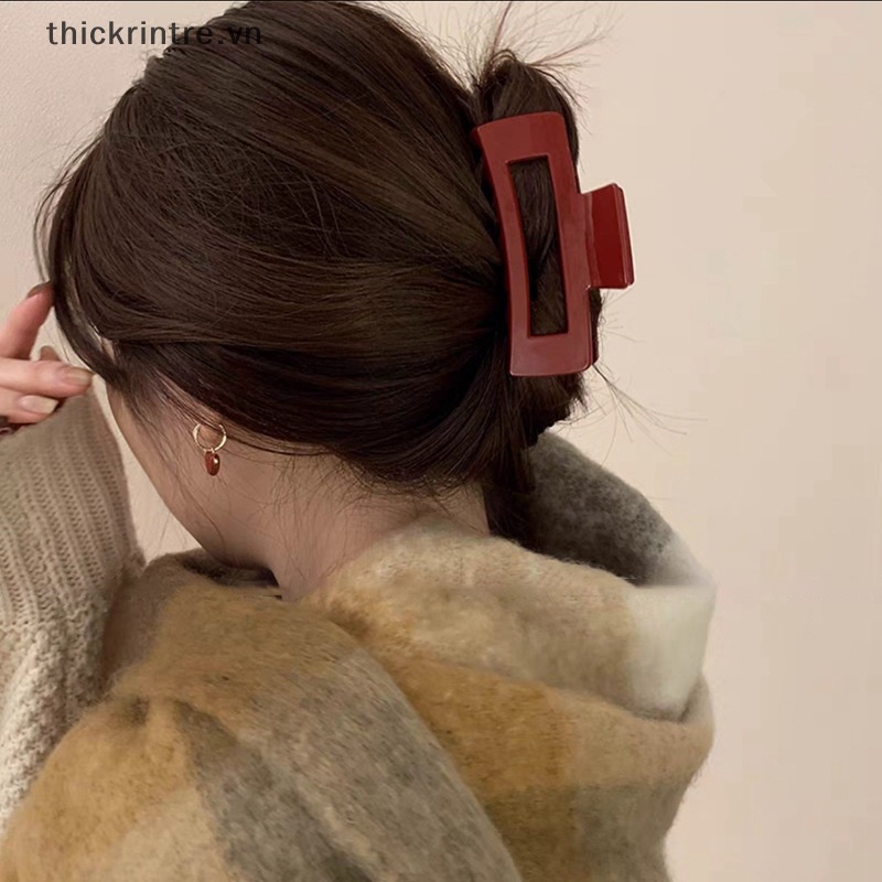 THI Phụ Nữ Mới Màu Đỏ Tươi Sáng Vuốt Tóc Barrettes Kẹp Tóc Lớn Đuôi Ngựa Kẹp Tóc Bé Gái Phụ Kiện Tóc Kẹp Hairgrip VN
