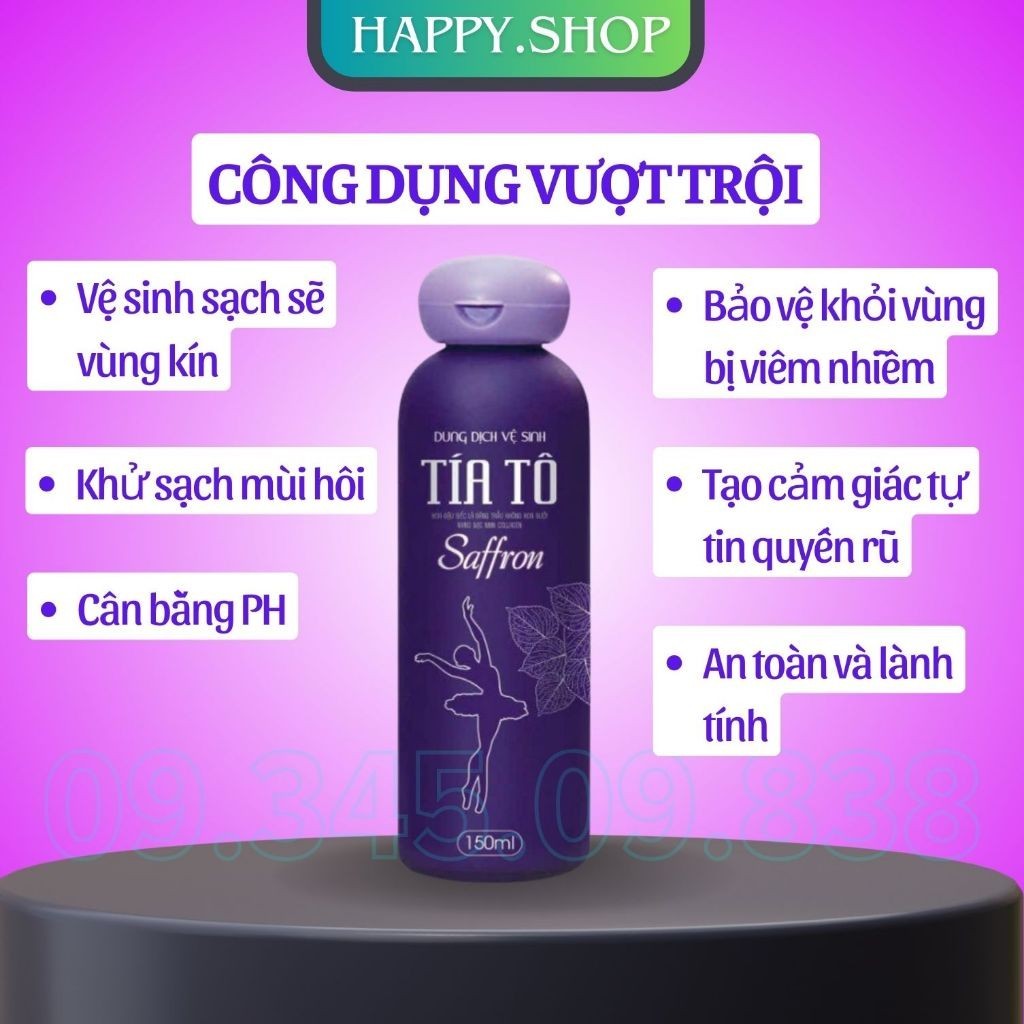 Dung Dịch Vệ Sinh Phụ nữ Tía Tô Saffron 150ml Chính Hãng Hết Khí Hư Nấm Ngứa Mùi Hôi Vùng Kín DDVS tốt nhất cho phụ khoa