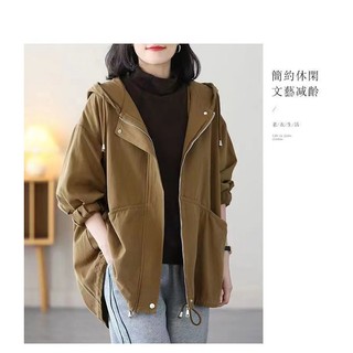 Áo Khoác Gió Dáng Rộng Có Mũ Trùm Thời Trang Xuân Thu 2023 Kiểu Mới Cho Nữ Trung Niên