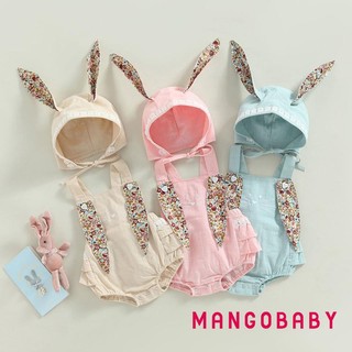 Mgg-baby Girls Mùa Hè Áo Liền Quần Không Tay In Hoa Thỏ Tai Playsuit Có Mũ Hoạt Hình