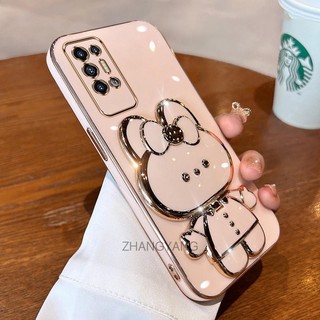 ốp lưng tecno pova 2 Ốp Điện Thoại TPU Silicon Mềm Mạ Điện Gắn Gương Trang Điểm Hình Thỏ 3D Cho tecno pova 2