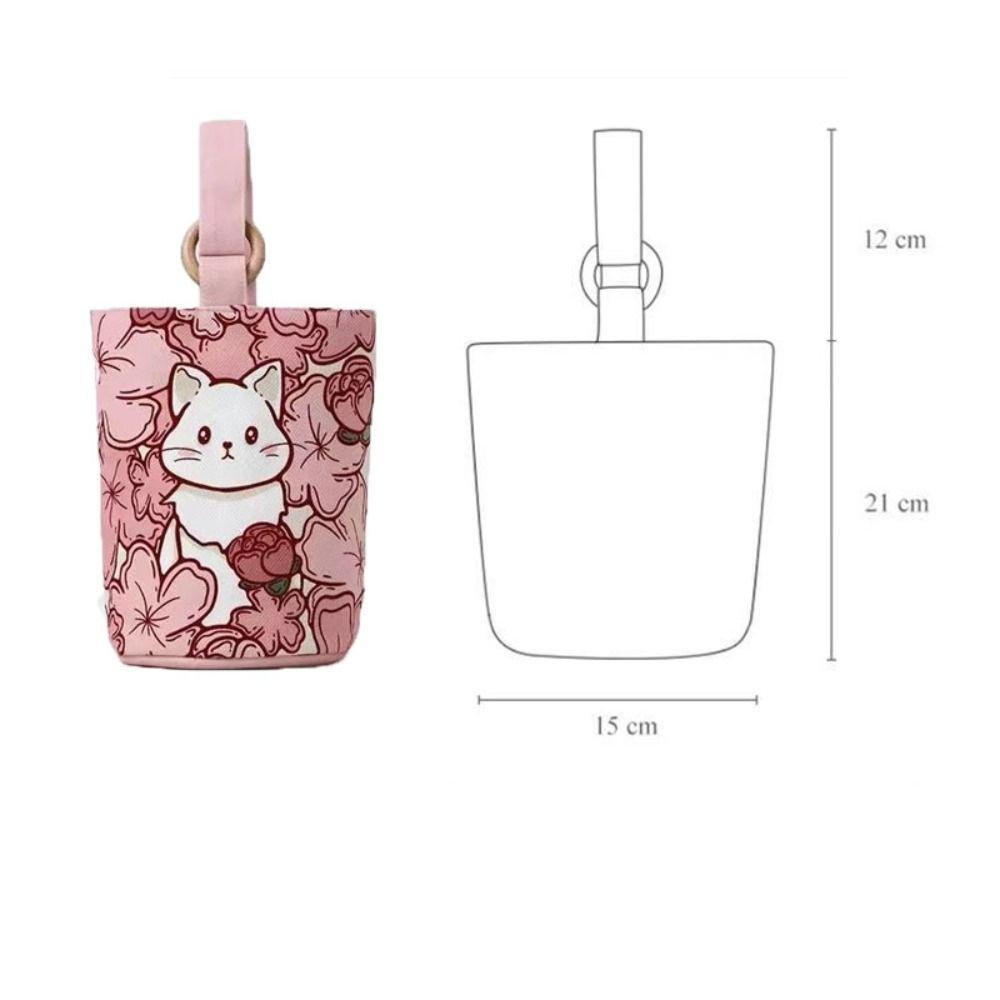 Túi xi lanh JIAKK, Túi xô mèo đáng yêu in hình hoạt hình bằng vải Canvas, Túi đựng đồ ăn trưa di động chống nước