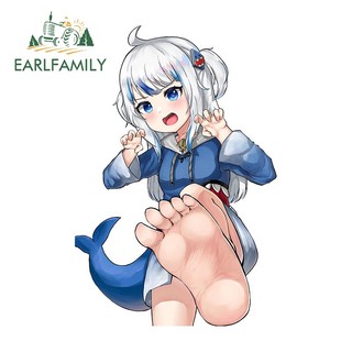 EARLFAMILY 13cm Gura Cá Mập Cô Gái Dễ Thương Anime Xe Dán Kính Chắn Gió Laptop Chống Thấm Nước Decal Ván Lướt Sóng Trang Trí Xe Máy
