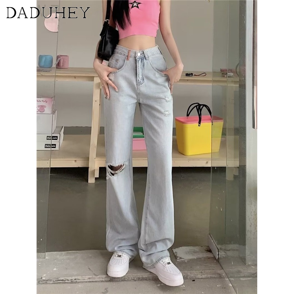 Ảnh Quần jean DADUHEY thường ngày size lớn ống rộng thoải mái cạp cao thời trang retro đường phố cao cấp kiểu Mỹ 4