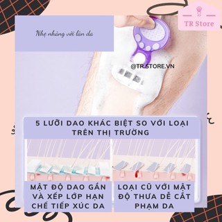 Dụng cụ tẩy lông Maycreate có bọc bảo vệ chống tổn thương da 5 lưỡi 360 độ phù hợp da nhạy cảm