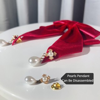 Cài Áo Hình Nơ Đính Ngọc Trai Giả Phong Cách vintage Thanh Lịch Dành Cho Nữ