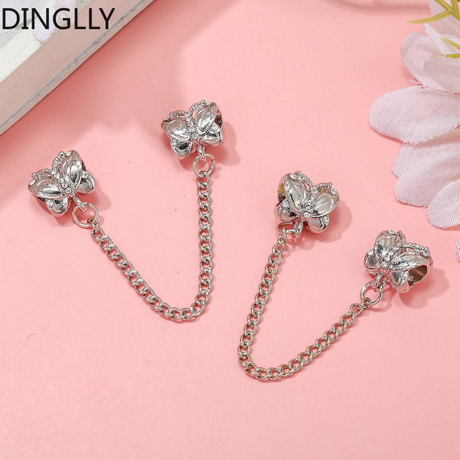 Vòng tay đính cườm hợp kim và dây chuyền trái tim bướm - Cao su chống rơi