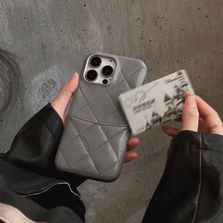 Sang Trọng Bí Ngô Nâu Rhomboid Da Cứng Có Đựng Thẻ Khe Cắm Túi Cho iPhone 17Promax 16promax 13 14 15 Pro Max Bảo Vệ Toàn Diện Ốp Điện Thoại Di Động Thời Trang Nữ
