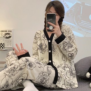 Bộ Đồ Ngủ Tay Dài Cổ Chữ v Cao Cấp Dễ Thương Phong Cách Phương Tây Thời Trang Xuân Thu Dành Cho Bạn Nữ