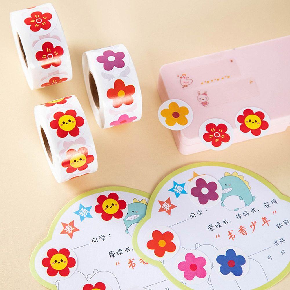 THFENG 500 Cái / Cuộn Miếng Dán Khen ngợi, Miếng Dán Mẫu Giáo Hoa Đỏ Nhỏ Tự Dính, Phim Hoạt Hình Chất Lượng Cao Sinh Viên Văn Phòng Phẩm Nhãn Dán Phần Thưởng Động Vật
