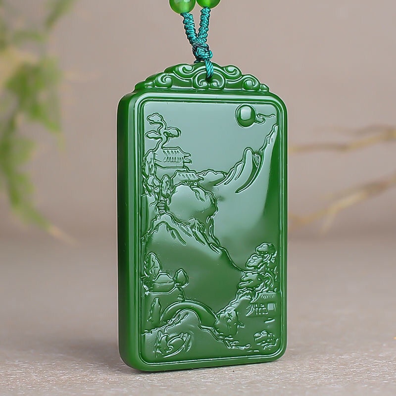 Spinner Mặt Dây Chuyền Hai Mặt Khắc Chữ jasper Màu Xanh Lá Cây Nghệ Thuật Thời Trang Đơn Giản Dành Cho Bạn Nam