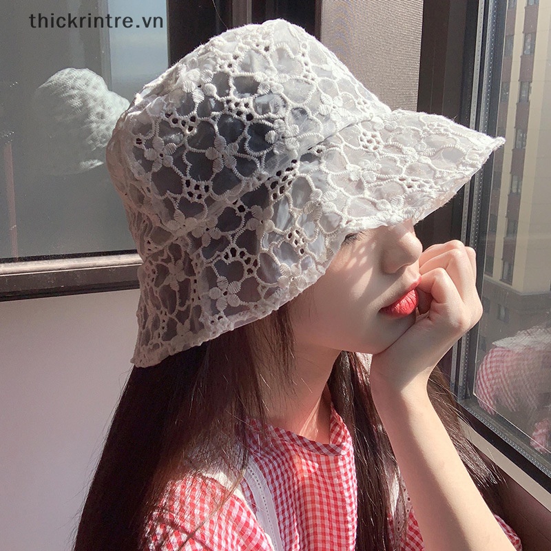 Mũ Tai Bèo Phối Ren Hoa Rỗng Thoáng Khí Thời Trang Cho Nữ