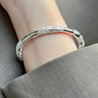 Vòng Đeo Tay Bang Màu Bạc Họa Tiết Hoa Lá Gợn Sóng Dạng Xoắn Có Thể Điều Chỉnh Trang Sức Cho Nữ