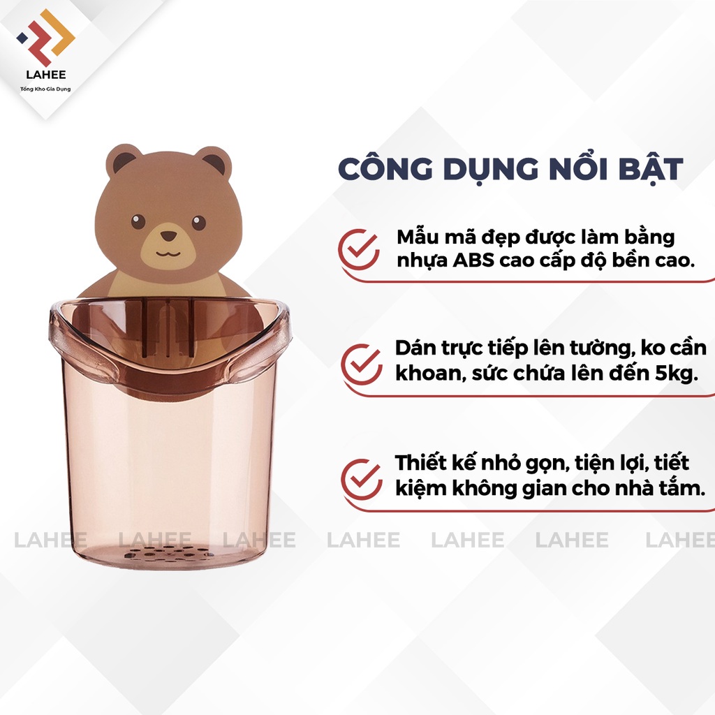 Cốc dán tường nhà tắm đựng bàn chải đánh răng hình gấu dễ thương. [SHOP.MH]