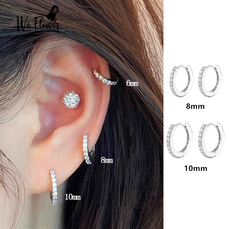 WeFlower Bông Tai Mạ Bạc 925 Hình Tròn Đính Pha Lê Lấp Lánh Thời Trang Cho Nữ