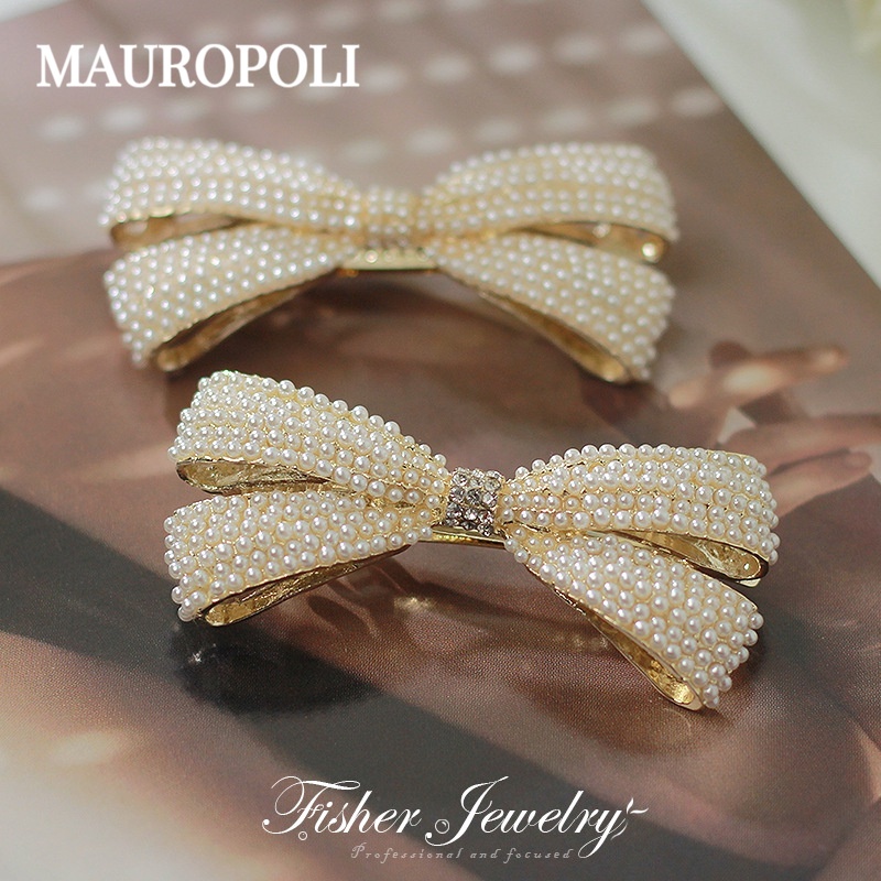 Mauropoli [Sẵn Sàng] Kẹp Tóc Nửa Tie Mùa Xuân Nơ Ngọc Trai Sang Trọng Phụ Kiện Đầu Lưng Bên Nổ