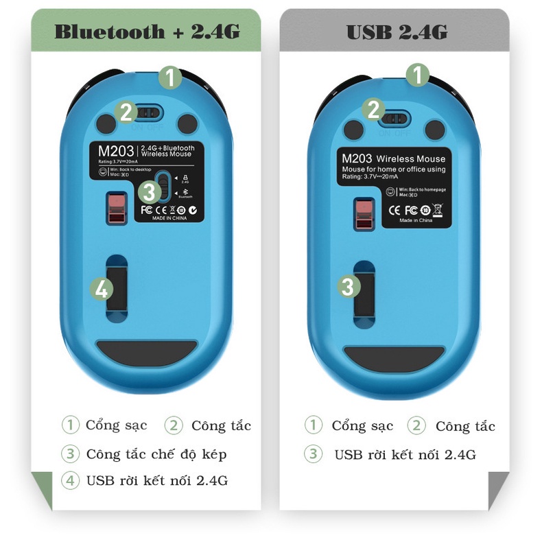 Chuột Bluetooth M203 Silent Pin Sạc 500mAh Dùng Cho Mac Máy Tính, Laptop, Ipad ,Điện Thoại