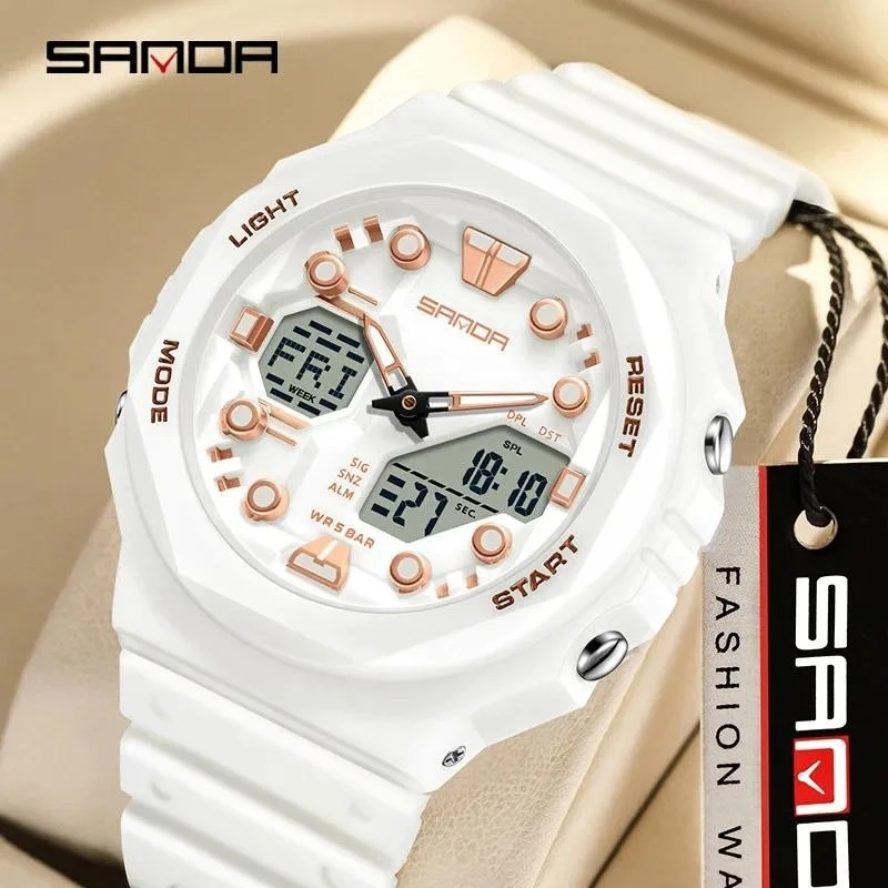 Sanda 6200 Báo Động Đèn LED Kỹ Thuật Số Đồng Hồ Nam Thể Thao Đồng Hồ Quân Sự Đồng Hồ Nam 50M Chống Thấm Nước Đồng Hồ Bấm Giờ Đồng Hồ Đeo Tay