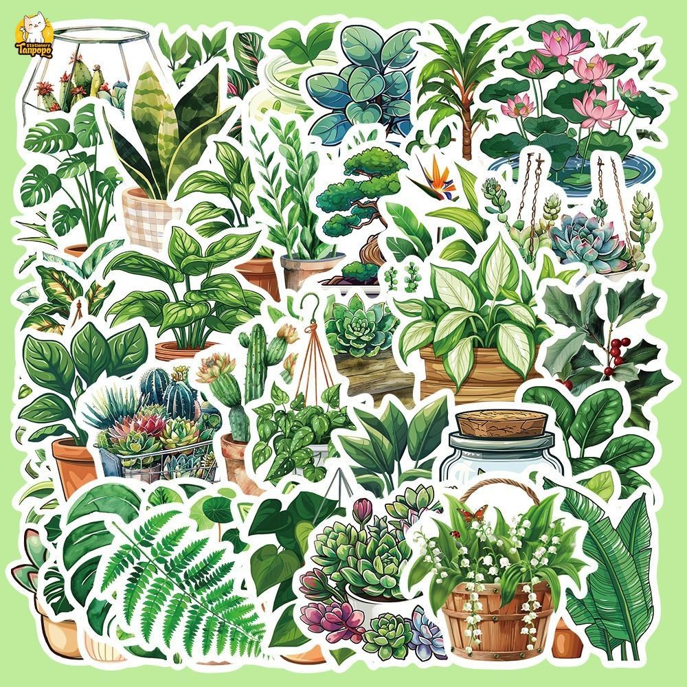 Set 50 cái sticker chống nước CHẬU CÂY DECOR TRONG NHÀ XANH MÁT CÂY ...