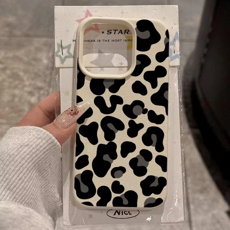 Ốp Điện Thoại Họa Tiết Lichee Họa Tiết Da Báo Đen Cho iPhone 16 15 14 13 12 11 Pro Max XR XS Max 15 16 Plus Vỏ Chống Sốc