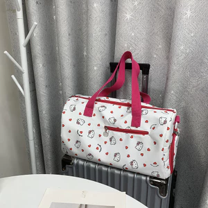 Túi hành lý du lịch Hellokitty Túi tập thể dục sinh viên Túi lưu trữ cầm tay Ánh sáng Dung tích lớn có thể được đặt trên vỏ xe đẩy
