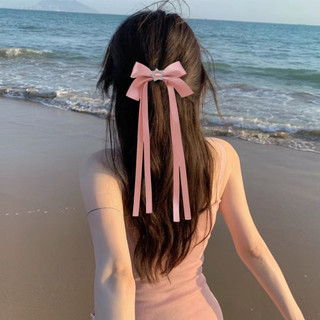 Kẹp tóc tua rua hình ngôi sao pha lê Y2K - Giá đỡ đuôi ngựa lấp lánh Kawaii - Ruy băng dài ngọt ngào Barrettes - Mũ nón nơ nữ phổ biến - Kẹp tóc nơ màu hồng INS