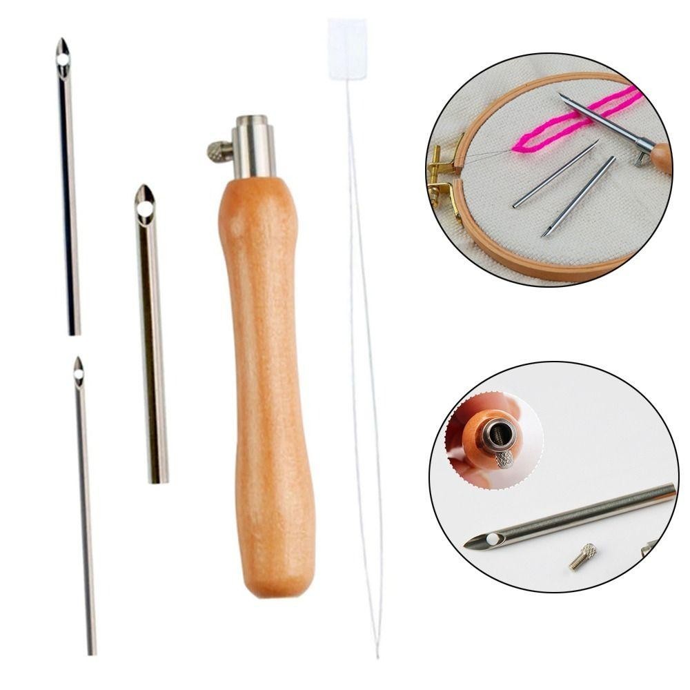 Bút thêu ODAKA, Kim khâu tay cầm bằng gỗ Bút thêu đan, Poking Cross Tools Đầu có thể hoán đổi cho nhau DIY Craft Thêu Punch Needle