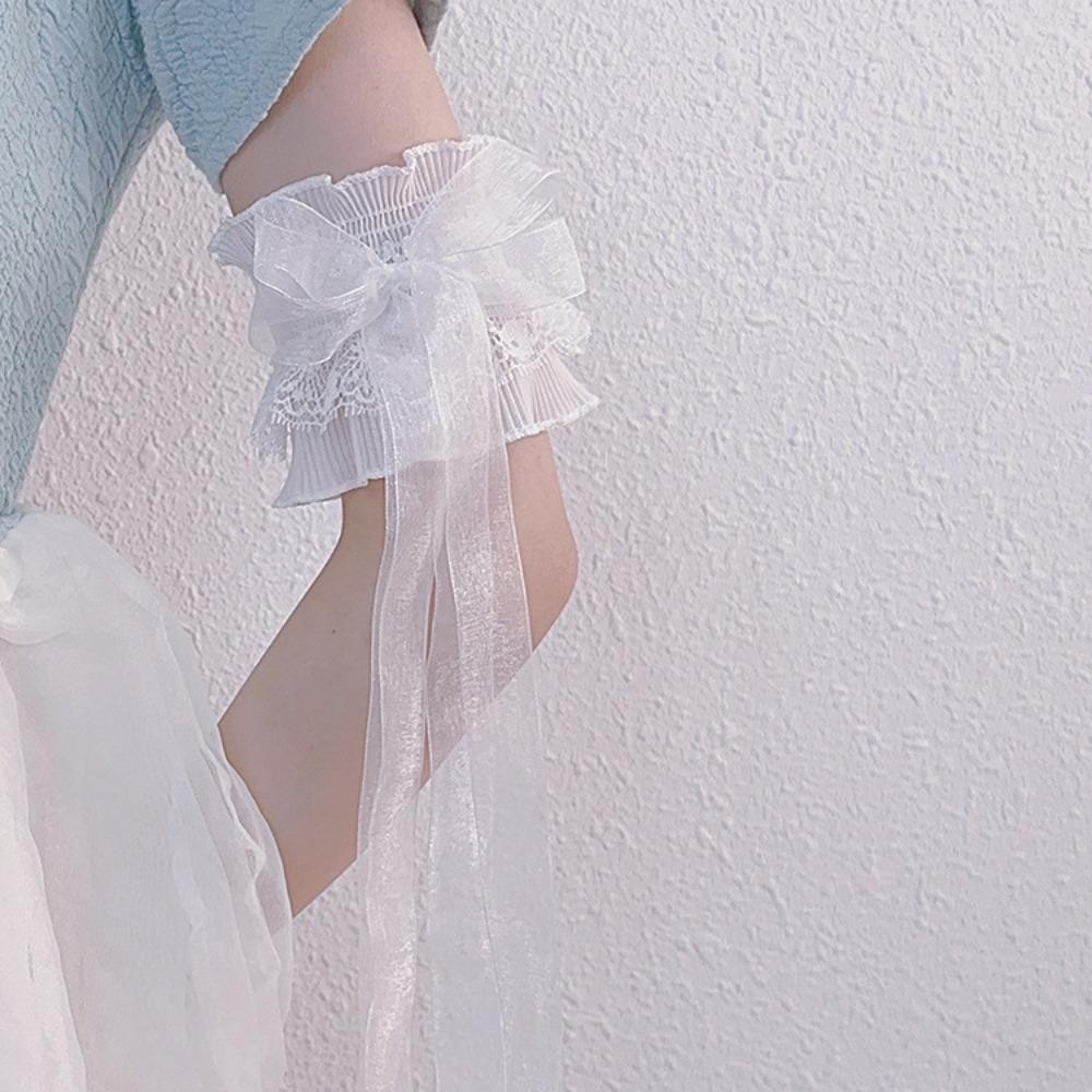 YRBWD Bao tay nơ co giãn, trang trí hoa ren ruy băng dài, phong cách Gothic maid cosplay, dùng cho tiệc cưới