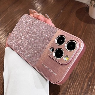 Ốp Điện Thoại Lấp Lánh Sang Trọng Bling Cho IPhone 15 Pro Max 13 14 Pro Max Vỏ Kim Loại Bảo Vệ Ống Kính Vỏ Chống Sốc