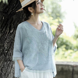 Mùa Hè 2023 Mới Cổ Chữ V Hai Lớp Máy Thêu Cotton Và Vải Lanh Áo Sơ Mi Nữ Khâu Organza Áo Sơ Mi Nhỏ Top Rời