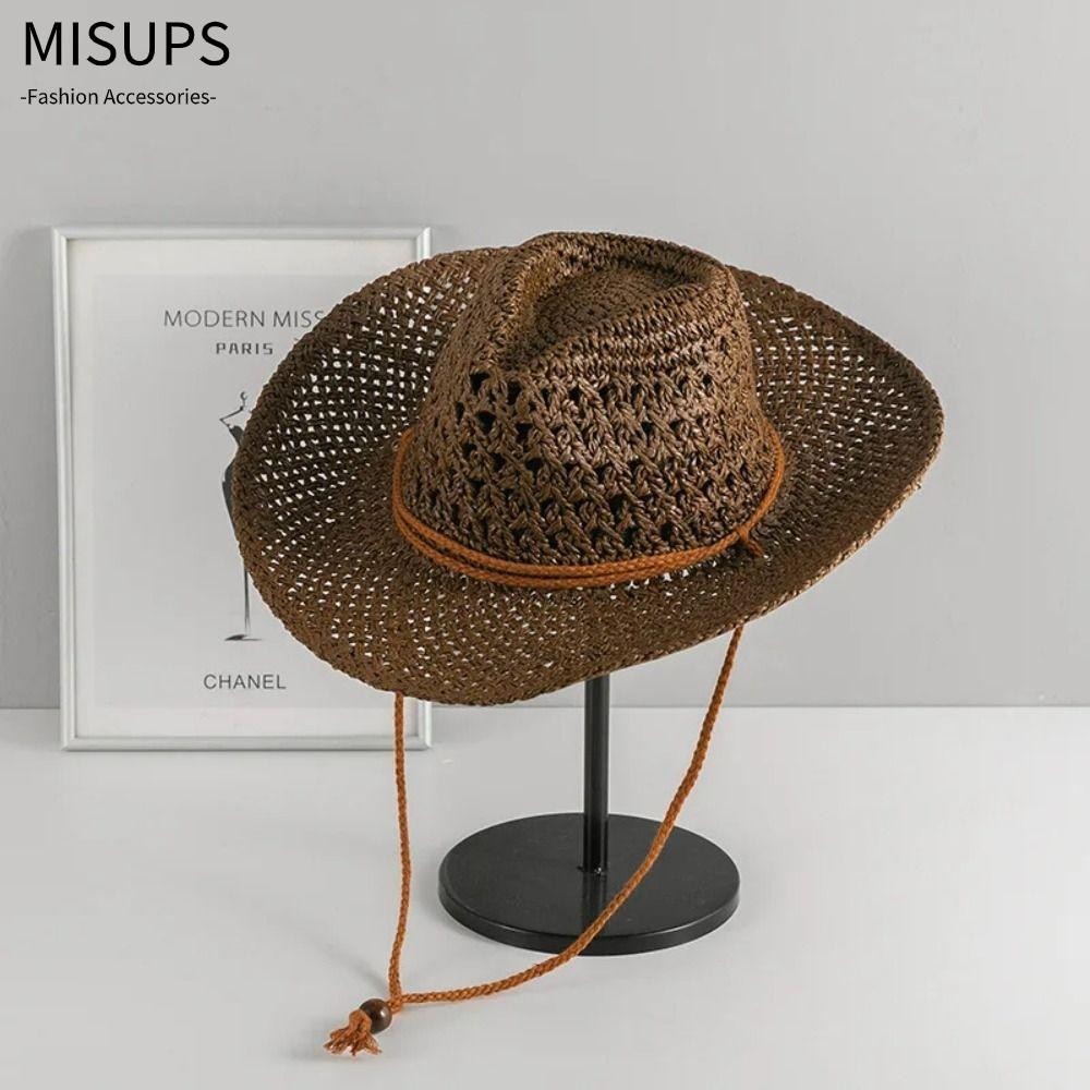 MISUPS cao bồi, Mũ rơm thủ công vành rộng, Mũ đi biển vòm rỗng | Shopee ...