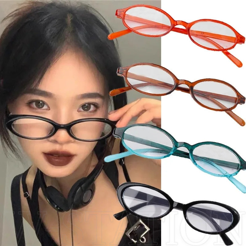 Kính khung hình bầu dục nhỏ - Kính mắt chống xanh - Y2K Retro, Đơn giản, Nhẹ, Kính đọc sách linh hoạt - Ngọt ngào, mát mẻ, Kính đen bé gái