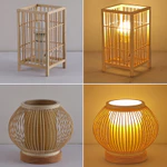Đèn bàn tre thủ công Đèn lồng Nhật Bản, Chụp đèn tre, Đế gỗ tự nhiên, Đèn bàn trang trại mộc mạc, Đèn ngủ phòng ngủ cổ điển Đèn đọc sách đầu giường — ảnh 8