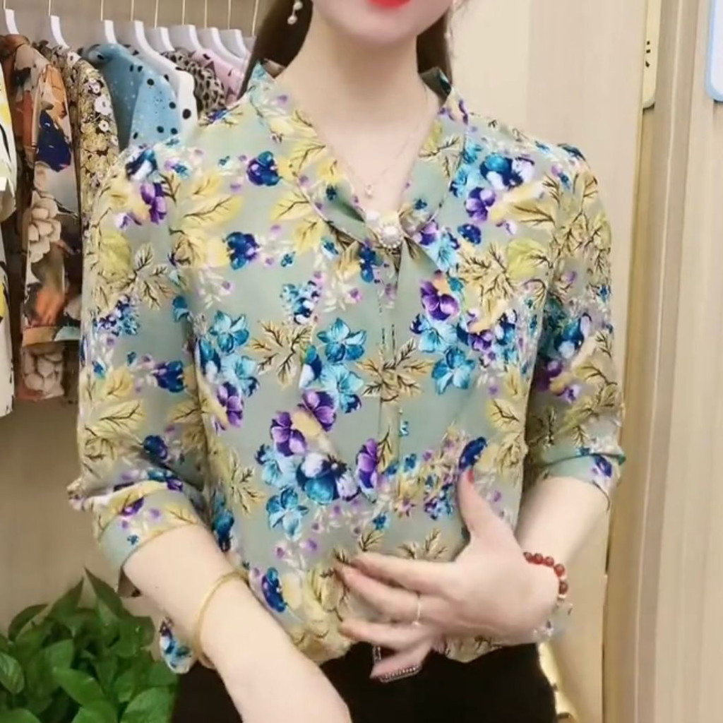 Áo sơ mi voan tay ba phần tư mới, phong cách phương Tây, áo sơ mi trẻ trung và đẹp, áo sơ mi nhỏ của mẹ trung niên và người già mùa hè
