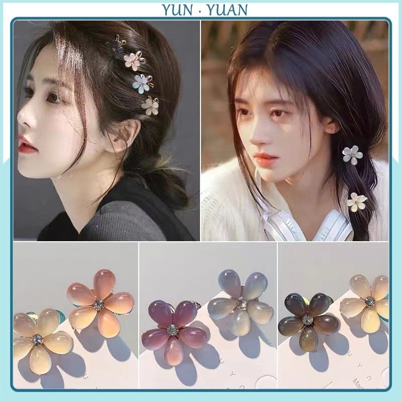 [Yunyuan] 5 CÁI Nhựa Mắt Mèo Ngọc Trai Hoa Nữ Kẹp Tóc Nhỏ Phong Cách Hàn Quốc Phụ Kiện Tóc Kẹp