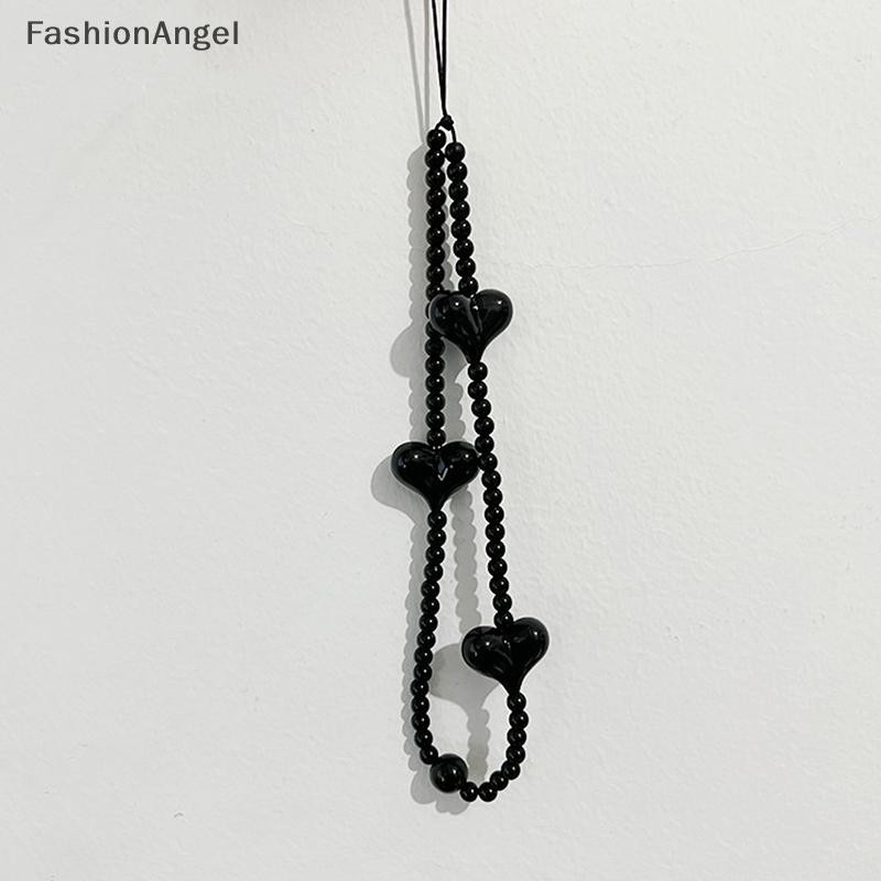 Fashionangel Hàn Quốc Trái Tim Đen Điện Thoại Dây Quyến Rũ Acrylic Đính Hạt Điện Thoại Di Động Dây Đeo Tay Tiện Dụng Dây Y2K Phụ Kiện Trang Sức VN