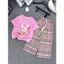 bộ áo cộc quần dài bé gái 10-55kg quảng châu, set áo cotton baby three quần sọc dài bé gái