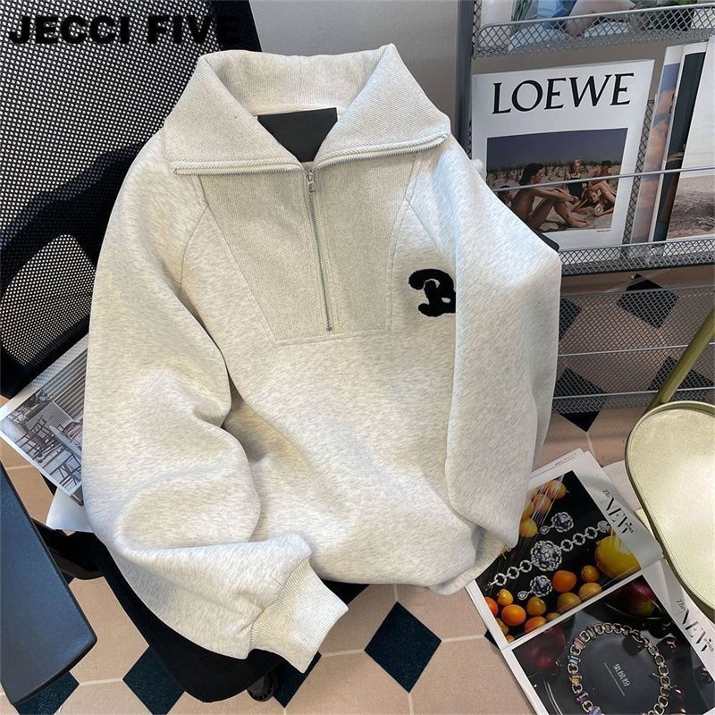 H Nửa Dây Kéo Ve Áo Cổ Áo Cotton Nguyên Chất Áo Thêu Mỏng